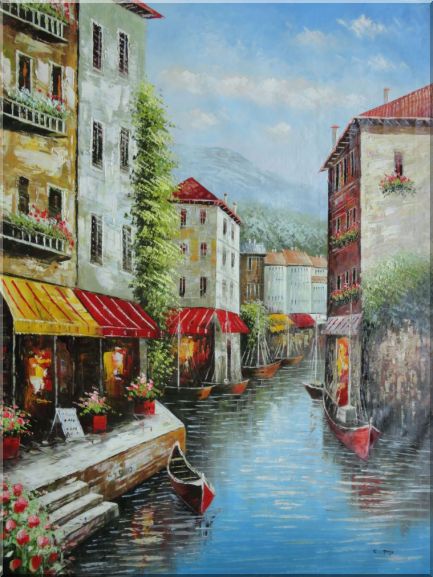 Gondola at the Cafeteria, Venice Oil Painting Italy Naturalism 48 x 36 Inches