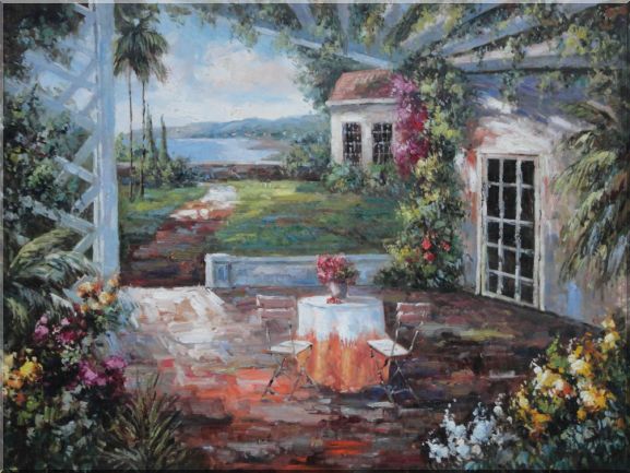 Beautiful Home Backyard and Retreat Near Waterfront Oil Painting Garden Italy Impressionism 36 x 48 Inches