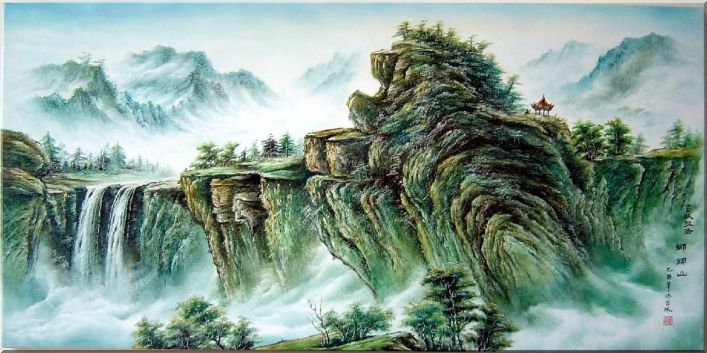 Stretched Scenes from Lafa Mountain Oil Painting Landscape China Asian 24 x 48 Inches