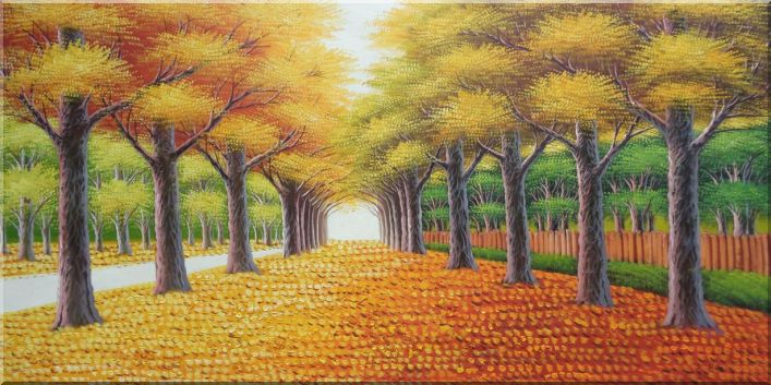 Golden Path Oil Painting Landscape Tree Autumn Naturalism 24 x 48 Inches