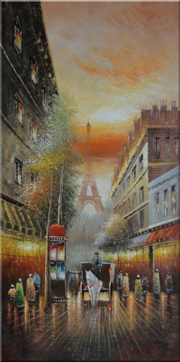 Paris Horse Carriage from Effie Tower Oil Painting Cityscape France Impressionism 48 x 24 Inches