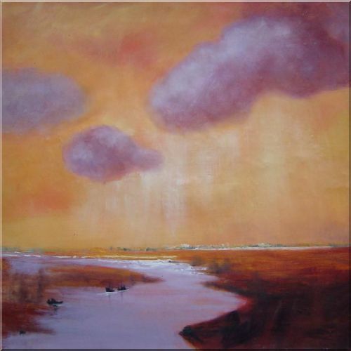 Cloud Over River Oil Painting Landscape Impressionism 30 x 30 Inches