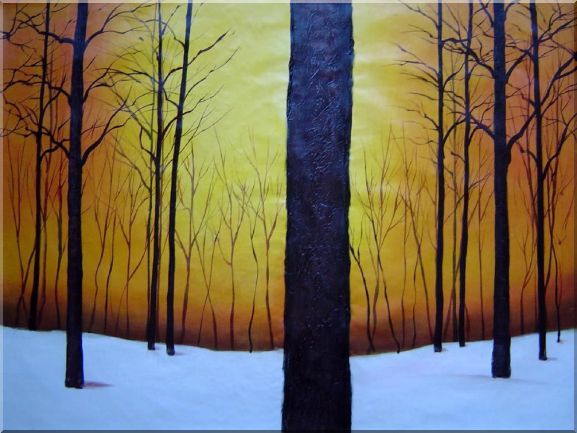 Trees in Snow Covered Field Oil Painting I Landscape Decorative 30 x 40 Inches