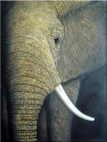 Large African Elephant Oil Painting Animal Decorative 40 x 30 Inches