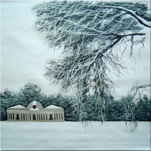 Winter Snow Covered Landscape Scene Oil Painting Tree Decorative 32 x 32 Inches