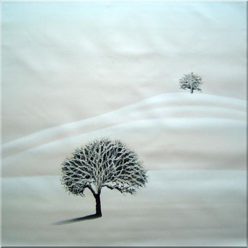 Winter Two Lonely Trees in Snow Oil Painting Landscape Decorative 32 x 32 Inches