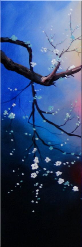 White and Purple Plum Tree in Blue,Pink and Red Background - 5 Canvas Set 5-canvas-set,flower asian  36 x 60 inches