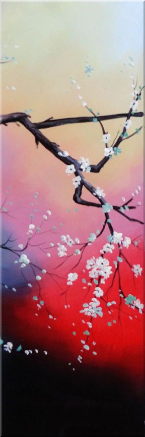 White and Purple Plum Tree in Blue,Pink and Red Background - 5 Canvas Set 5-canvas-set,flower asian  36 x 60 inches