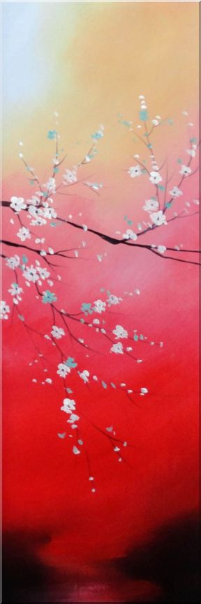 White and Purple Plum Tree in Blue,Pink and Red Background - 5 Canvas Set 5-canvas-set,flower asian  36 x 60 inches