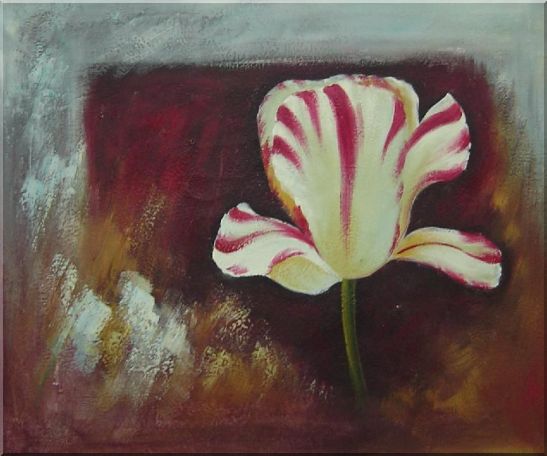White Red Striped Tulip Oil Painting Flower Decorative 20 x 24 Inches
