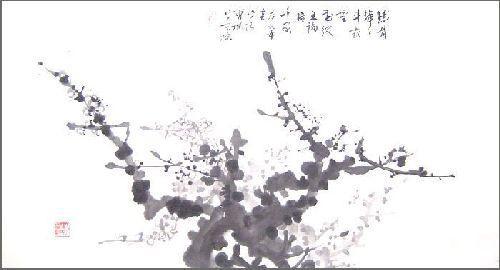 Cao Feng Original Chinese Plum Painting - Black and White    20 x 38 inches