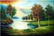 Peaceful Lake View in Spring Oil Painting Landscape River Naturalism 24 x 36 inches