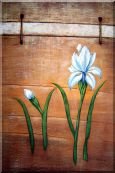 Light Blue Flowers and Brown Wood Wall Oil Painting Tulip Modern 36 x 24 inches