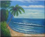 Palm Tree and Blue Ocean Oil Painting Seascape America Naturalism 20 x 24 inches