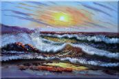  Flying Birds, Waves Crashing On Beach Rock Oil Painting Seascape Naturalism 24 x 36 inches