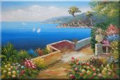 Mediterranean Dream Flower Garden Oil Painting Naturalism 24 x 36 inches