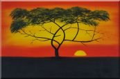 African Lonely Tree at Red Sunset Oil Painting Landscape Naturalism 24 x 36 inches