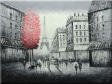 Paris Street to Eiffel Tower Black and White Oil Painting Cityscape Impressionism 36 x 48 inches