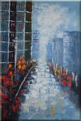 Modern Cityscape with People Walking on Street Oil Painting Impressionism 36 x 24 inches