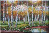 Golden Aspen Trees and Small Pond Oil Painting Landscape Autumn Naturalism 24 x 36 inches