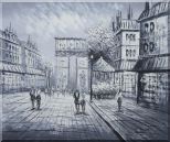 Black White Paris Arc de Triomphe Oil Painting Cityscape Impressionism 20 x 24 inches