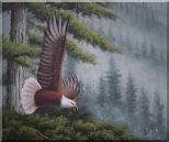 American Bald Eagle and Mountain Forest Oil Painting Animal Naturalism 20 x 24 inches