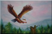 Bald Eagle over Forest Oil Painting Animal Naturalism 24 x 36 inches