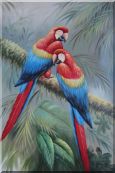 Two Lovely Parrots Singing On a Old Tree Branch Oil Painting Animal Naturalism 36 x 24 inches