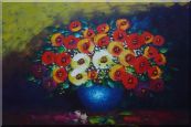 Red, Yellow and Blue Flowers Painting Oil Still Life Bouquet Impressionism 24 x 36 inches