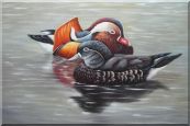 Pair of Mandarin Ducks Rest On Water Surface Oil Painting Animal Bird Naturalism 24 x 36 inches
