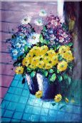 Yellow, Blue, White, Purple Daisy and Chrysanthemum Oil Painting Flower Still Life Bouquet Naturalism 36 x 24 inches