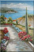 Beautiful Flowers Along the Coastal Walkway Oil Painting Mediterranean Naturalism 36 x 24 inches
