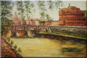 View Of Bridge Over Tiber with Green Tree in Rome Oil Painting Cityscape Itly Impressionism 24 x 36 inches