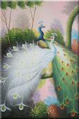 Beautiful Blue and White Peacocks On Tree Oil Painting Animal Naturalism 36 x 24 inches