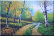 Two Turbid Flows Passing Forest in Early Summer Oil Painting Landscape Tree Naturalism 24 x 36 inches
