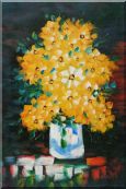 Yellow Daisy Flowers in in Vase Oil Painting Still Life Bouquet Impressionism 36 x 24 inches