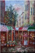 Traditional Paris Street Filled with Cafe and Hotel Oil Painting Cityscape France Impressionism 36 x 24 inches