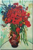 Vase with Daisies and Poppies, Van Gogh Reproduction Oil Painting Flower Still Life Post Impressionism 36 x 24 inches