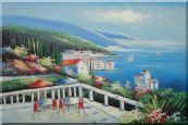 Mediterranean Seashore Coastal Garden Oil Painting Naturalism 24 x 36 inches