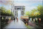 Arc de Triomphe and Avenue des Champs Elysees Oil Painting Cityscape France Impressionism 24 x 36 inches