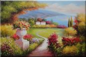 Garden of Paradise with Amazing Sea View at Mediterranean Coast Oil Painting Naturalism 24 x 36 inches