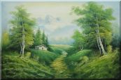 Small Cottage on An Early Spring Country Trail Oil Painting Landscape Mountain Naturalism 24 x 36 inches