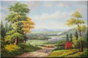 Grandma and I Walking in Peaceful Countryside Landscape Oil Painting River Classic 24 x 36 inches