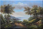 Beautiful Lakeside Landscape Oil Painting River Classic 24 x 36 inches