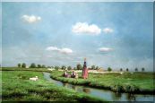 A Creek Passing Meadow Oil Painting Landscape River Classic 24 x 36 inches