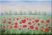 A Sea Of Red Poppy in Spring Oil Painting Landscape Field Impressionism 24 x 36 inches