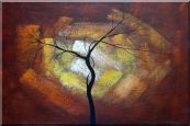 Modern Black Tree in Red, Brown Sky Oil Painting Landscape 24 x 36 inches