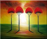 Four Glorious Red Trees at Sunset Oil Painting Landscape Modern 20 x 24 inches