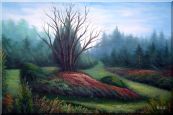 Leaveless Tree Surrounded by Luxuriant Plants Oil Painting Landscape Naturalism 24 x 36 inches