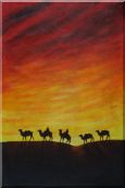 Camel Caravan in Sunset Oil Painting Animal Modern 36 x 24 inches
